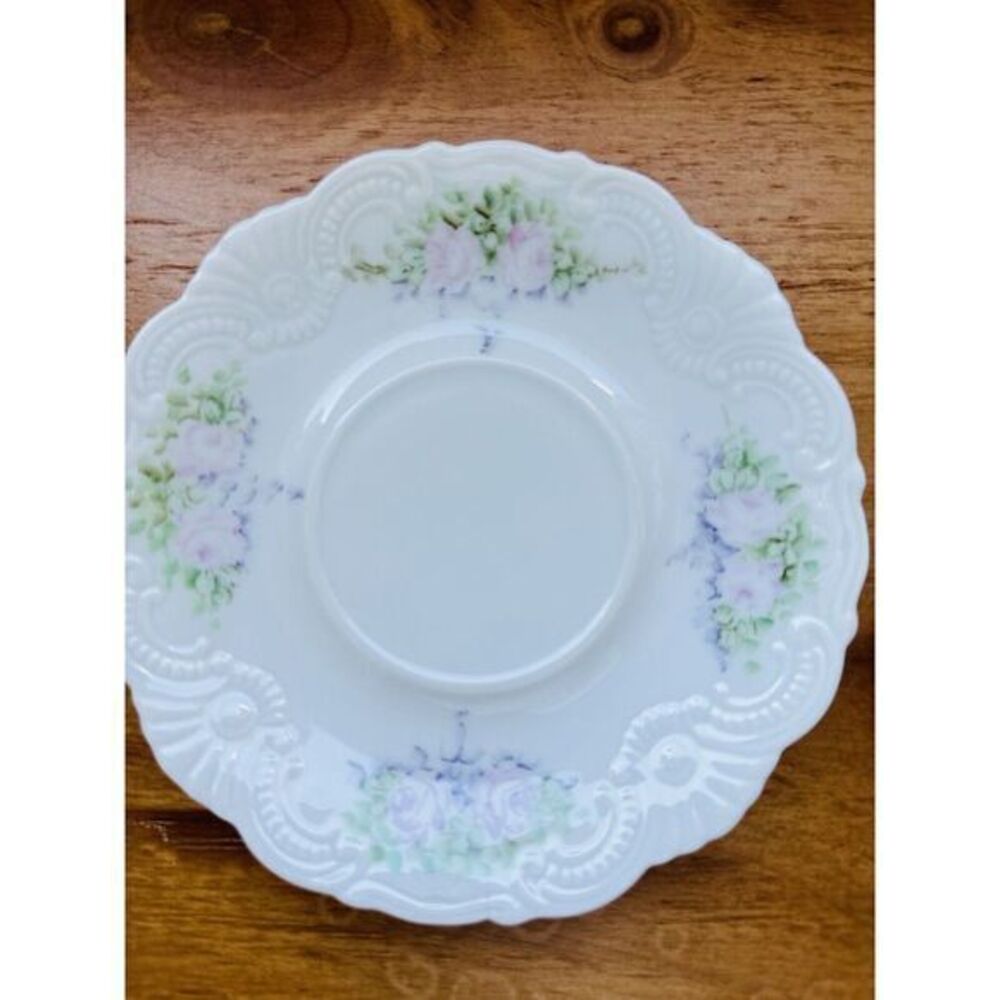 Pink Flowers Hand Painted Bavaria Germany Saucer 5.75" Scalloped‎ Edges